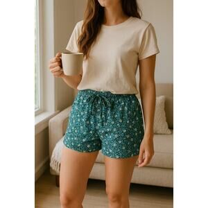 Anthropologie Sundays Floral Print Crinkle Cotton Elastic Waist Shorts - Medium